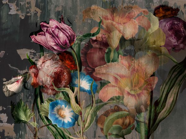 Papier peint floral Moody avec de grandes roses et des pivoines