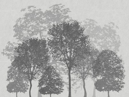 Papier peint illustration gravée forêt minimale