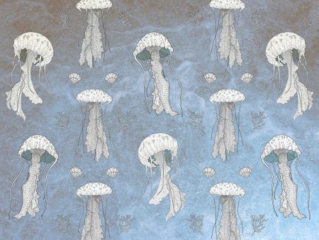 Papier peint à motifs répétés de méduses et de coquillages