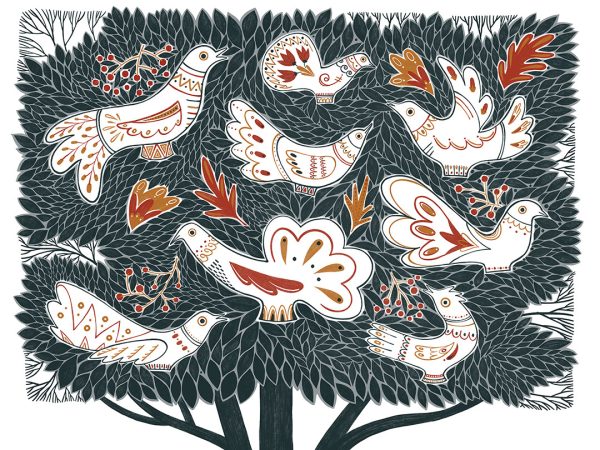 Photo murale ukrainienne ethnique avec des oiseaux sur un arbre