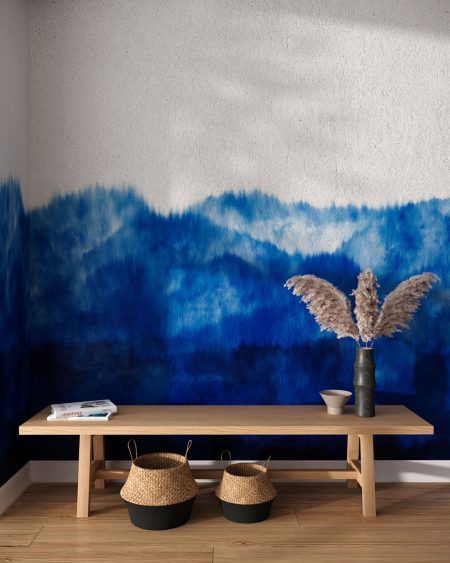 Papier peint forêt aquarelle dégradé bleu profond