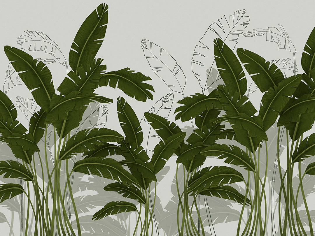 Papier peint tropical vert et or