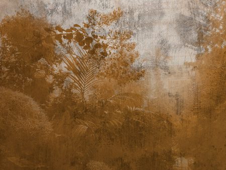 Papier peint forêt dorée avec un fond métallique