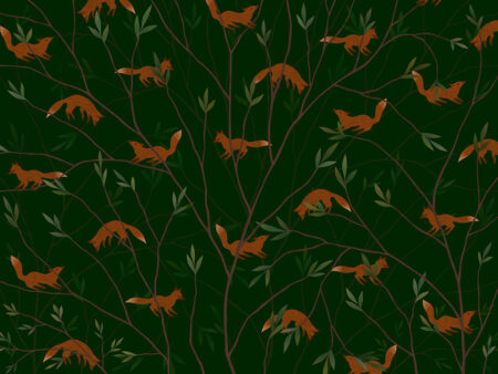 Papier peint petits renards sur des branches d’arbres